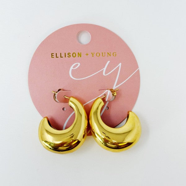 Crescent Halo Golden Hoop Earrings